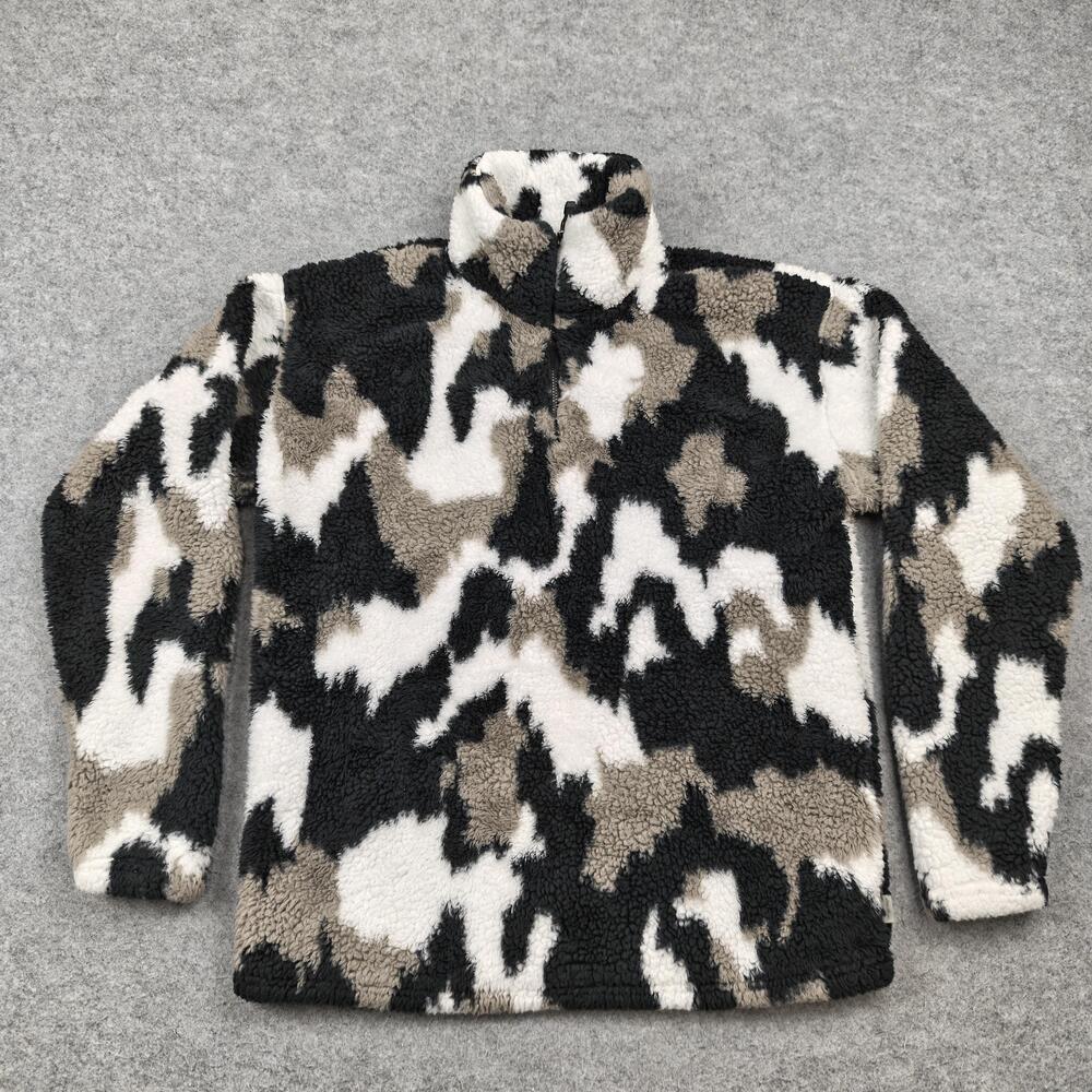Eddie Bauer Sweatshirt Womens Medium Multicolor Faux Fur 1/4 Zip Heavyweight